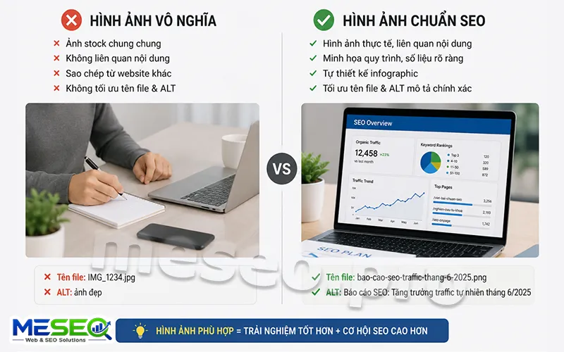 Hình ảnh chuẩn SEO và hình ảnh không chuẩn SEO