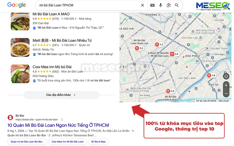 100% từ khóa mục tiêu vào top Google, thống trị top 10